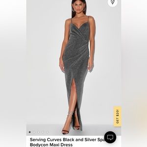 Lulus Serving Curves Black and Silver Sparkly Bodycon Maxi Dress